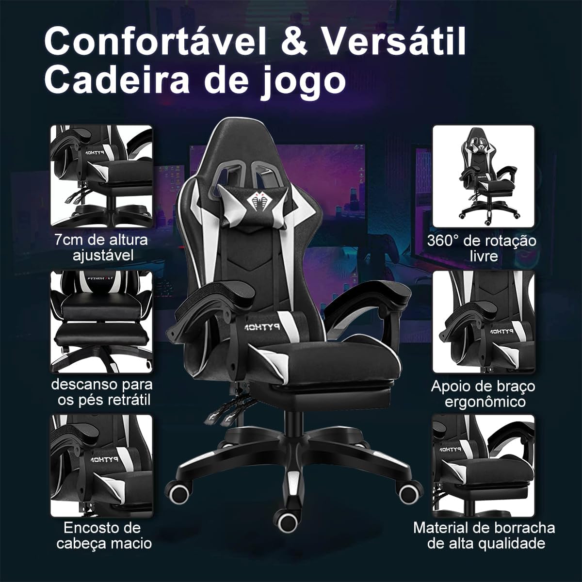 Cadeira Ergonômica Reclinável 90 a 150 Graus com Apoio para os Pés