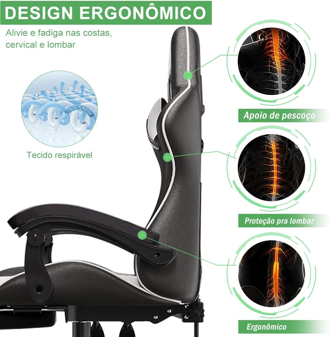 Cadeira Ergonômica Reclinável 90 a 150 Graus com Apoio para os Pés
