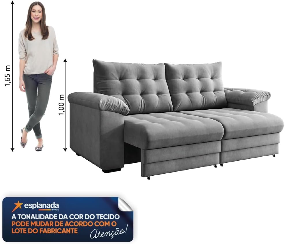 Sofá Retrátil e Reclinável Bipartido 3 Lugares 2,30m Suede Veludo Coliseu Selmer (Cinza)