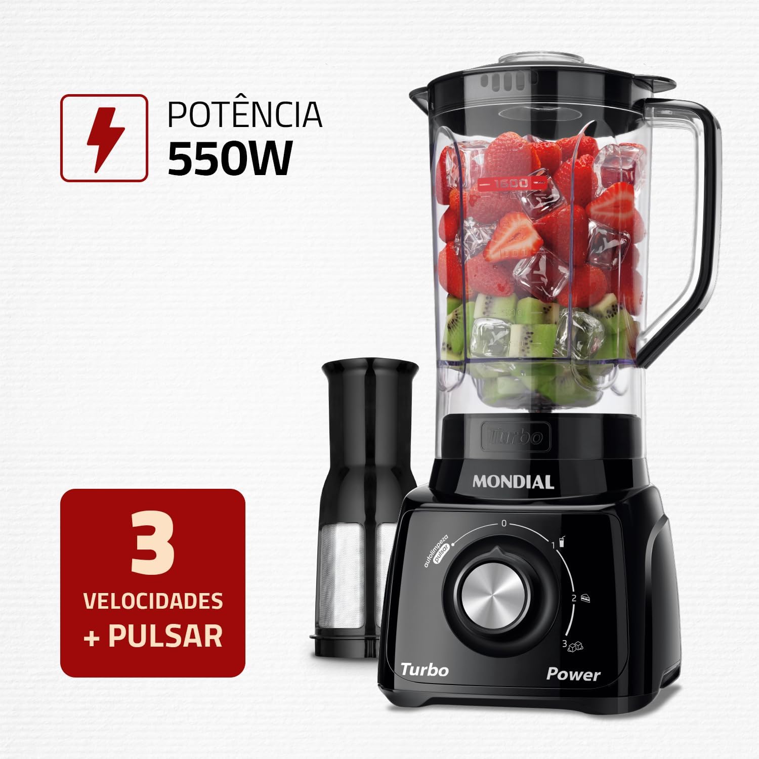 Liquidificador 550W 2,2L com 3 Velocidades e Pulsar