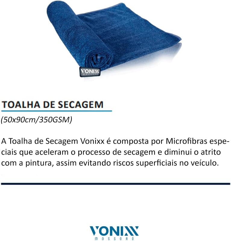 vonixx Toalha de Microfibra para Secagem 50 x 90cm 350GSM 80% Poliéster 20% Poliamida