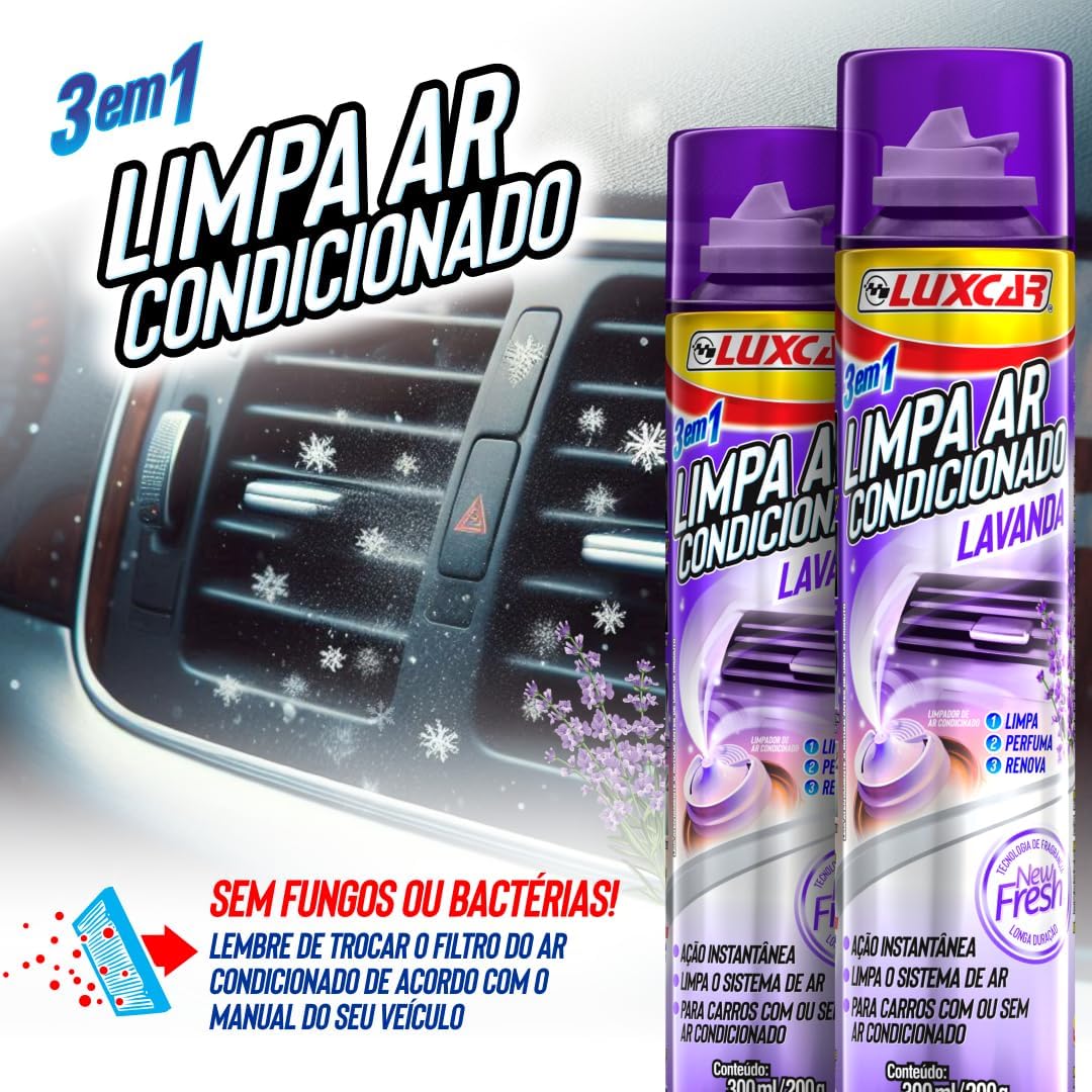 Luxcar Limpa Ar Condicionado 300 ml – Limpa Todo o Sistema com Agradável Fragrância