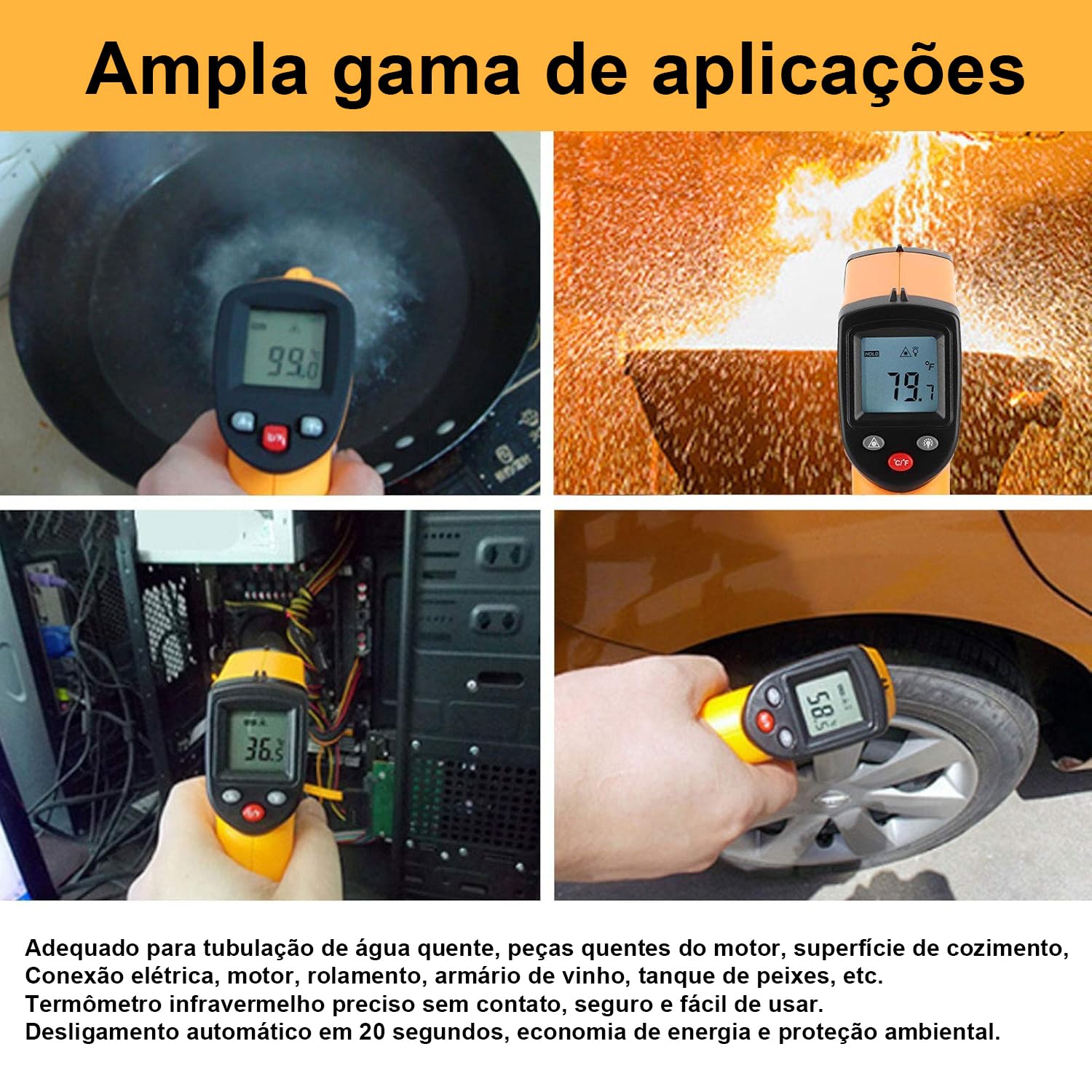 Termômetro Infravermelho Digital -50°C a 380°C com Display LCD