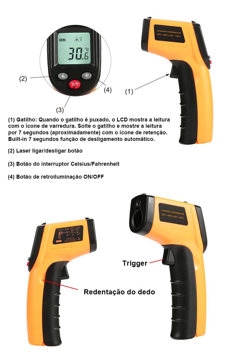 Termômetro Infravermelho Digital -50°C a 380°C com Display LCD