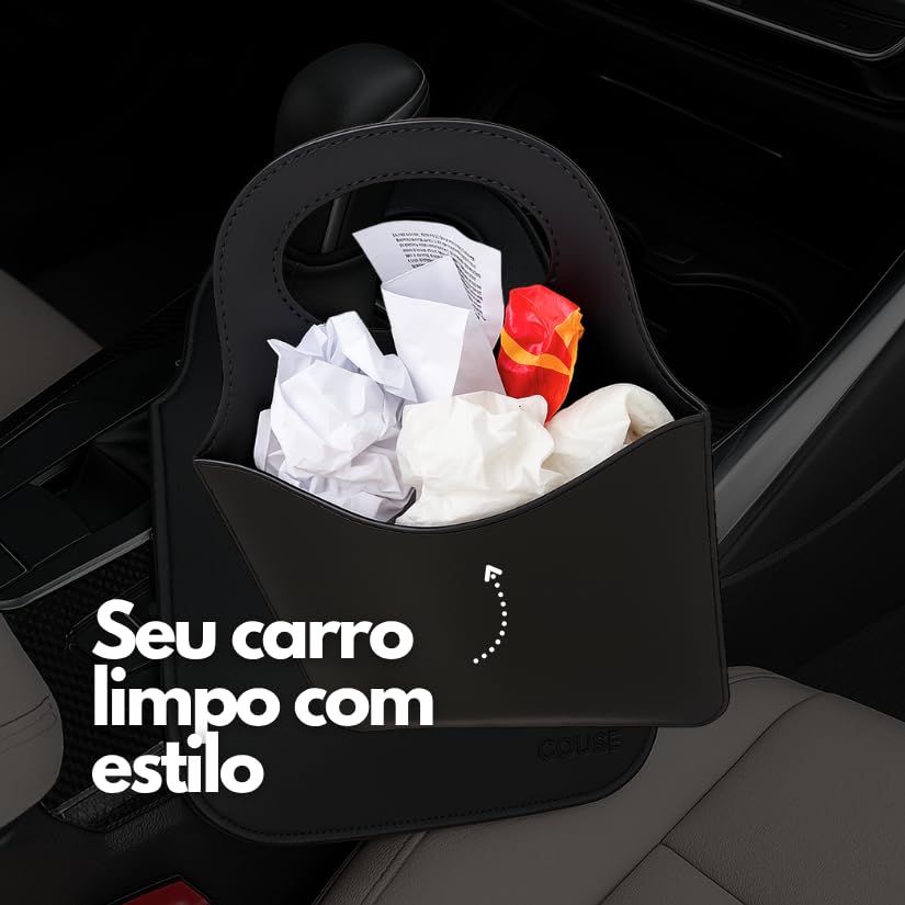 Lixeira para Carro com Encaixe no Câmbio em Couro Ecológico