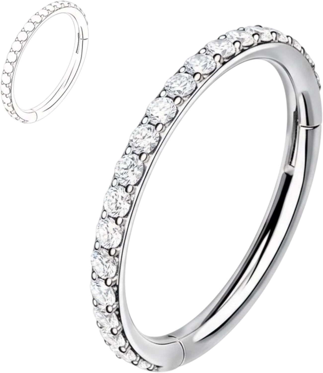 Piercing Argola Titânio com Zircônia Cravejada – Hipoalergênico para Tragus Helix Cartilagem Nariz, 6mm 8mm 10mm 12mm