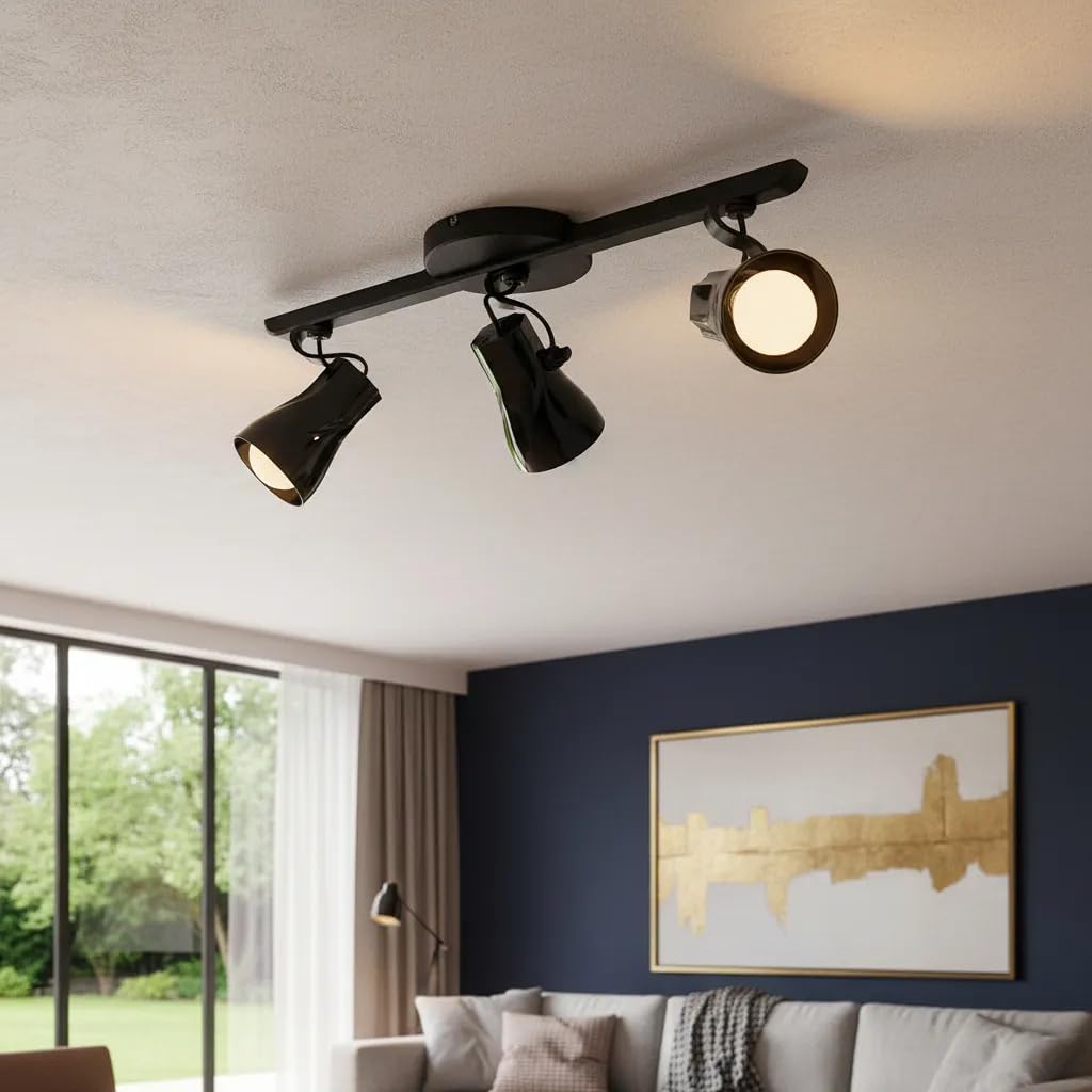 Trilho com 3 Spots Direcionáveis E27 50cm Preto