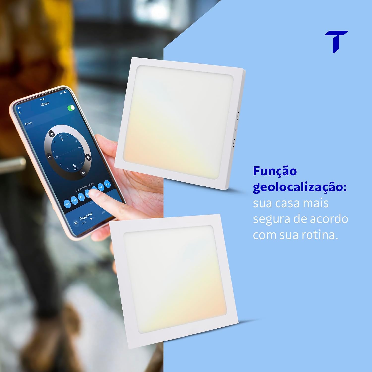 Tramontina Plafon Smart​ LED Quadrado de Sobrepor 18W Inteligente Wi-Fi + Bluetooth​ e função de geolocalização - Compatível com Alexa e Google Assistente
