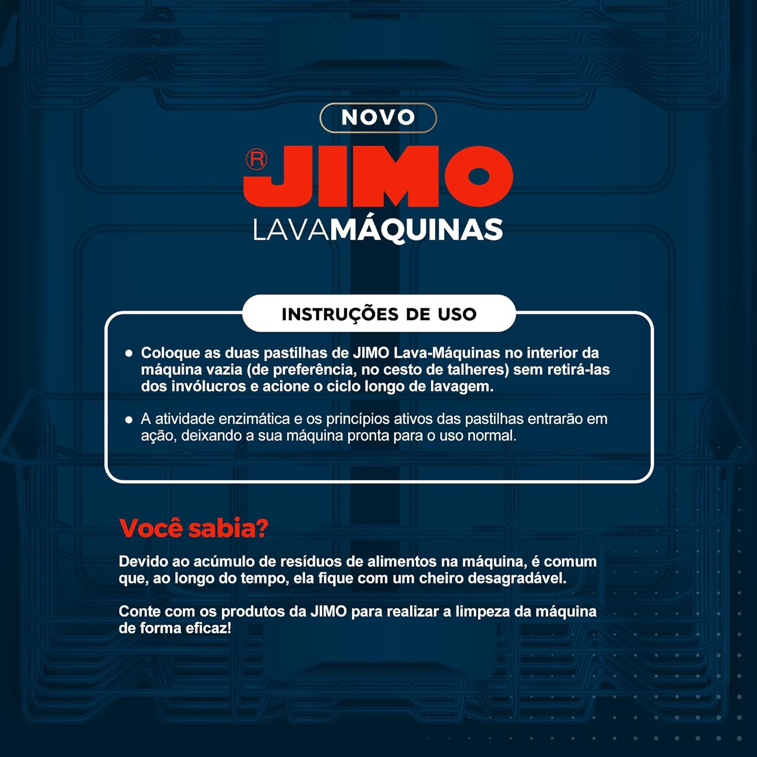 Jimo Lava Máquinas Lavagem Interna de Lava Louça Limpeza e Higenização Elimina Gordura e Resíduos Detergente Concentrado 2 pastilhas