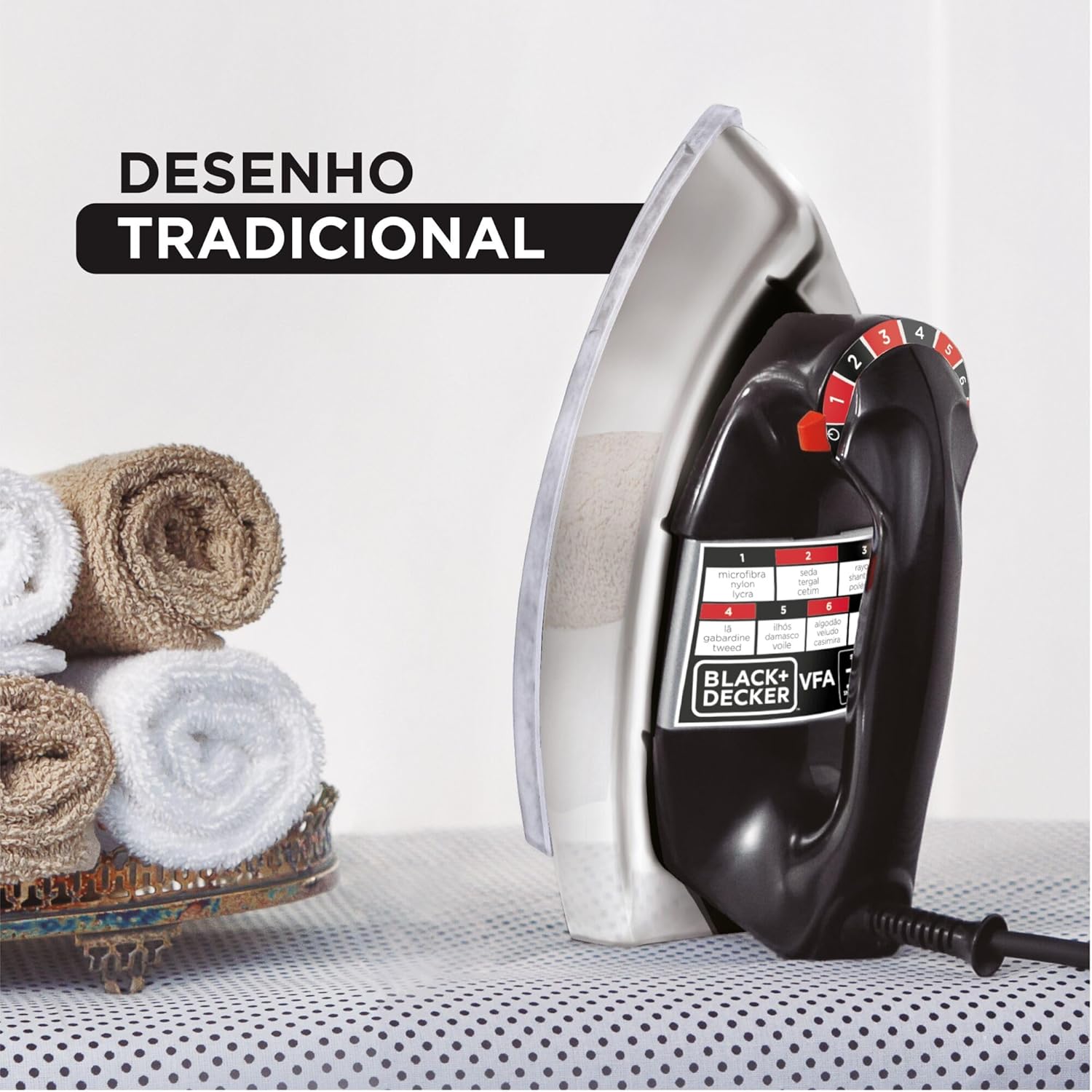 BLACK+DECKER Ferro de Passar Roupa a Seco VFA1110TM2 1100W Preto 110V