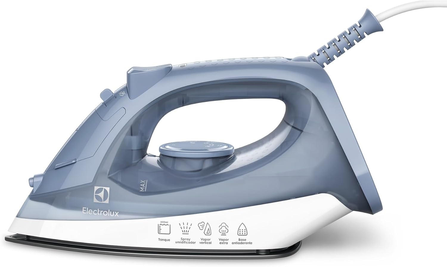 Ferro de passar seco e vapor Electrolux base antiaderente vapor vertical extra 1200W cabo 1,35m azul ESI10 127v