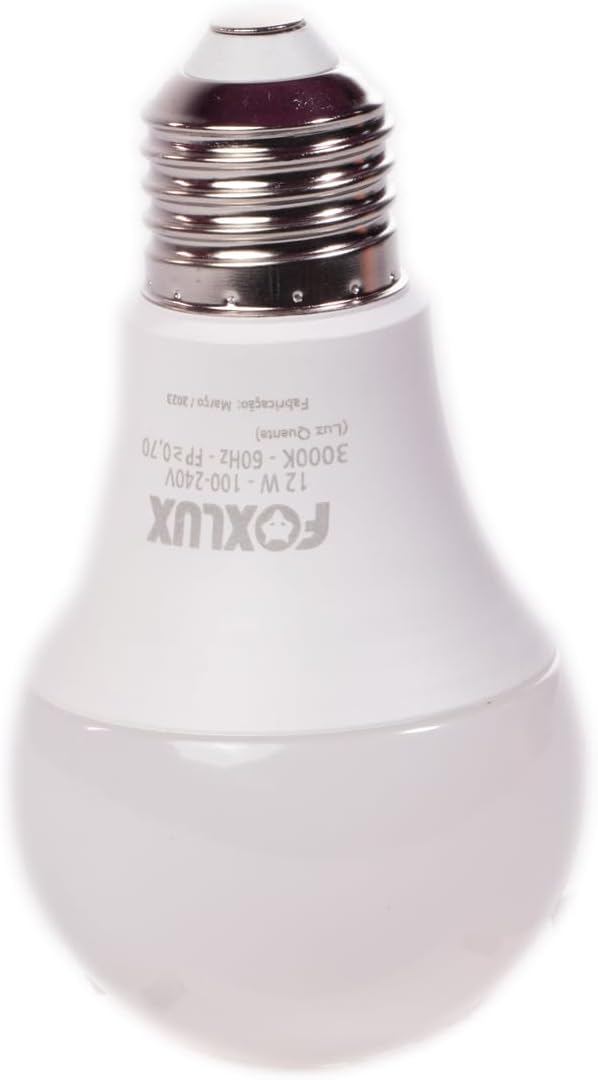 Lâmpada LED Bulbo Foxlux – 12W – 3000K – Luz Amarela – 1080 lm – Base E-27 – Bivolt – Vida média: 25.000h request change Lâmpada LED Bulbo 12W 3000K Bivolt - Luz Quente