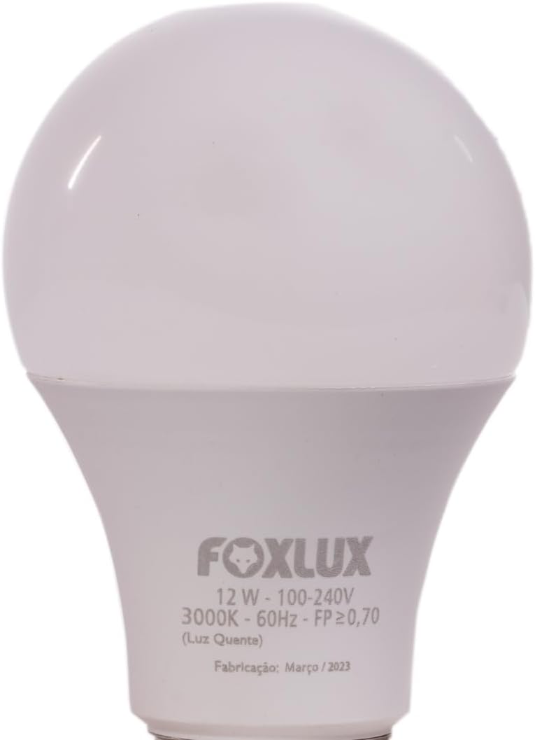 Lâmpada LED Bulbo Foxlux – 12W – 3000K – Luz Amarela – 1080 lm – Base E-27 – Bivolt – Vida média: 25.000h request change Lâmpada LED Bulbo 12W 3000K Bivolt - Luz Quente