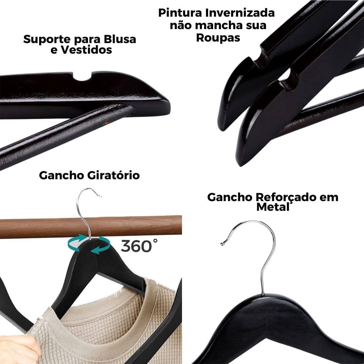 Cabides de Madeira Maciça Marfim Reforçados até 5kg