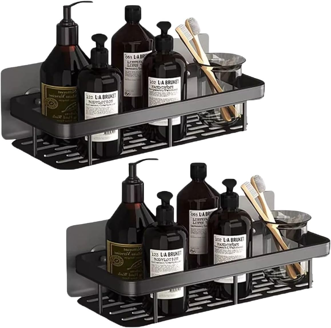 Kit 2 Prateleiras Adesiva Sem Furo Para Banheiro Cozinha Organizador Parede Suporte Porta Shampoo Sabonete Nicho Decorativo Sem Furadeira Instalação Fácil Resistente Moderna