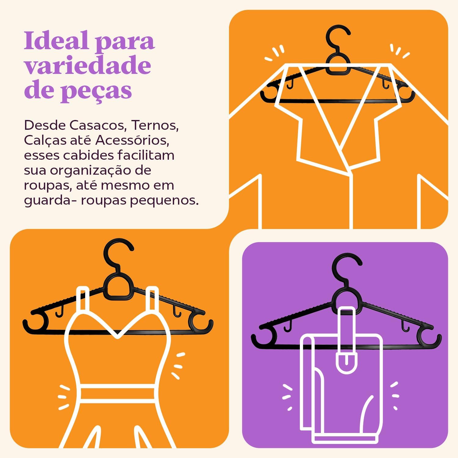 Kit 20 Cabides Adulto Preto Antideslizante Reforçado | Cabide Resistente Para Roupas Pesadas Calças Camisetas | Contém Porta Gravata, Cinto e Lenço,Camisas, Ternos Gancho para Vestido | CSCABIDES
