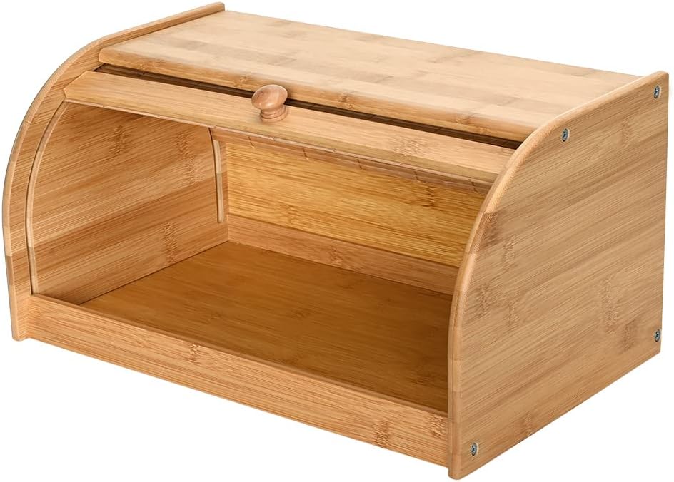 Mimo Style Porta Pães Com Tampa Retrátil, Feito Inteiramente de Bambu Ecokitchen. Perfeita Para Armazenar Pães, Bolachas e outras coisas. Resistente, Durável e 100% Ecológica