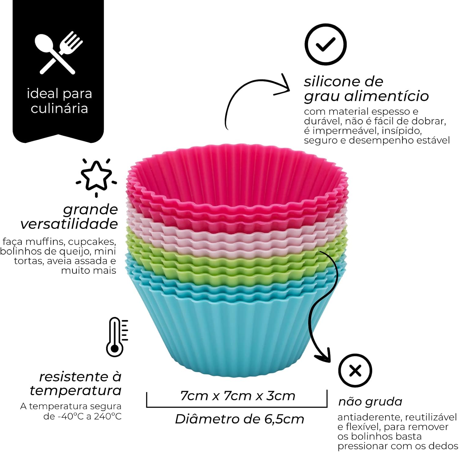 Kit 12 Forminhas de Cupcake em Silicone Antiaderente