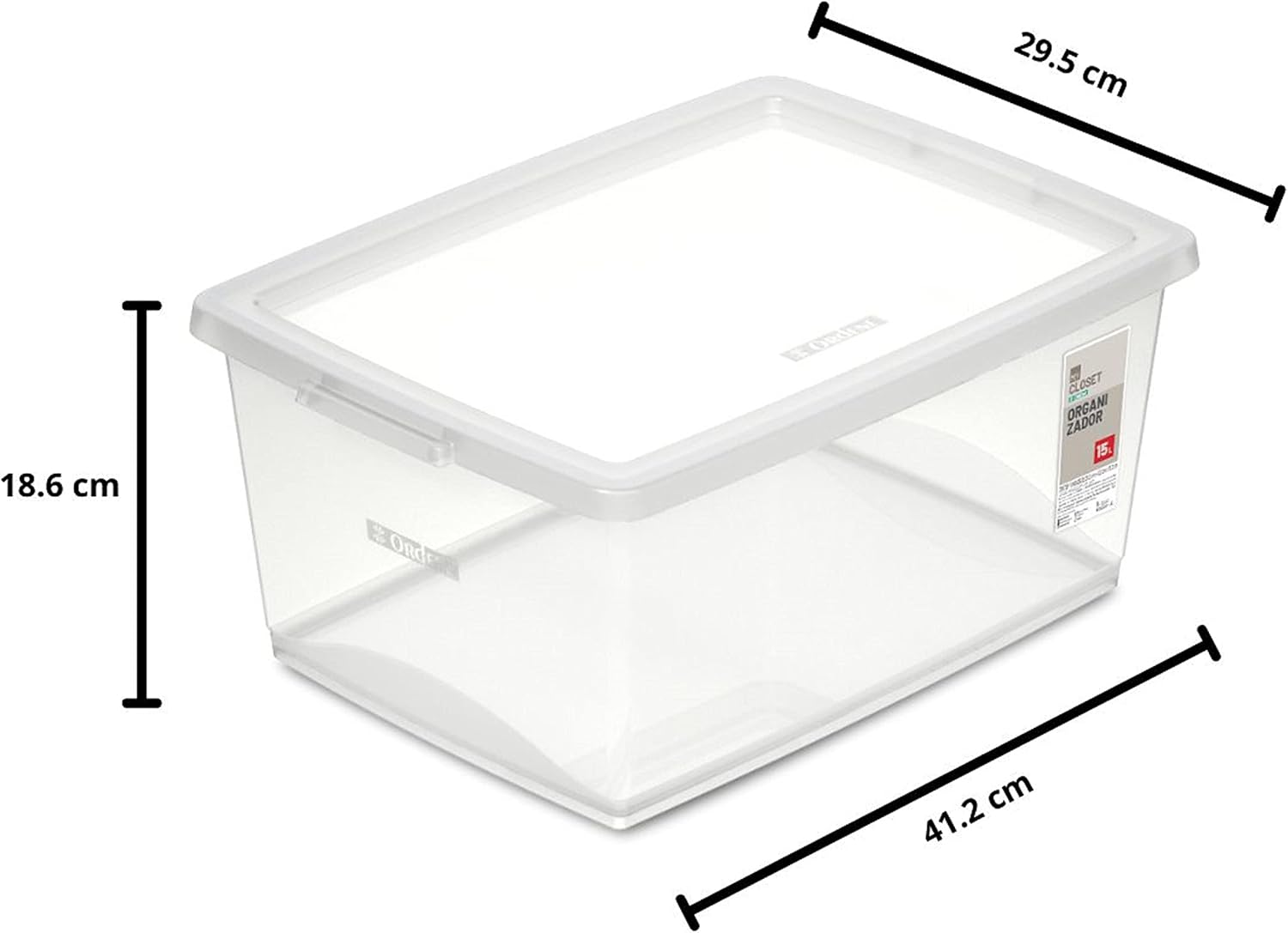 Ordene - Caixa Organizadora Plástica de 15 Litros com Tampa, Cor Cristal, Linha My Closet