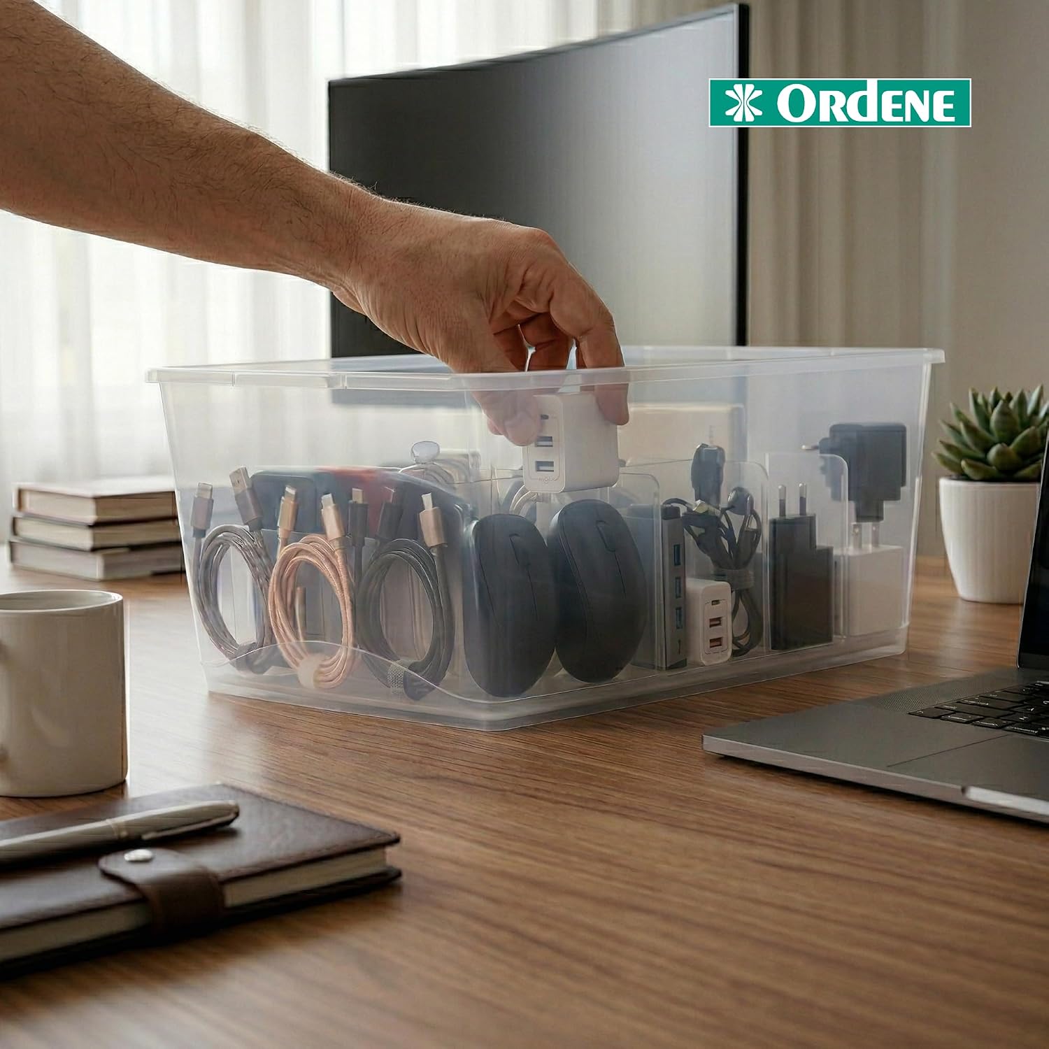 Ordene - Caixa Organizadora Plástica de 15 Litros com Tampa, Cor Cristal, Linha My Closet