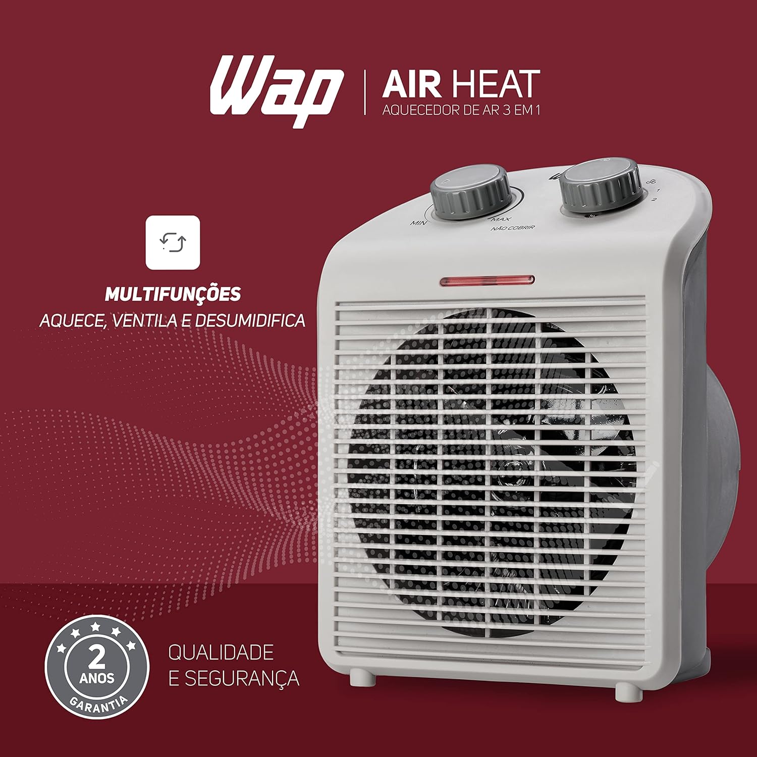 Aquecedor Portátil 3 em 1 com Ventilação e Desumidificação