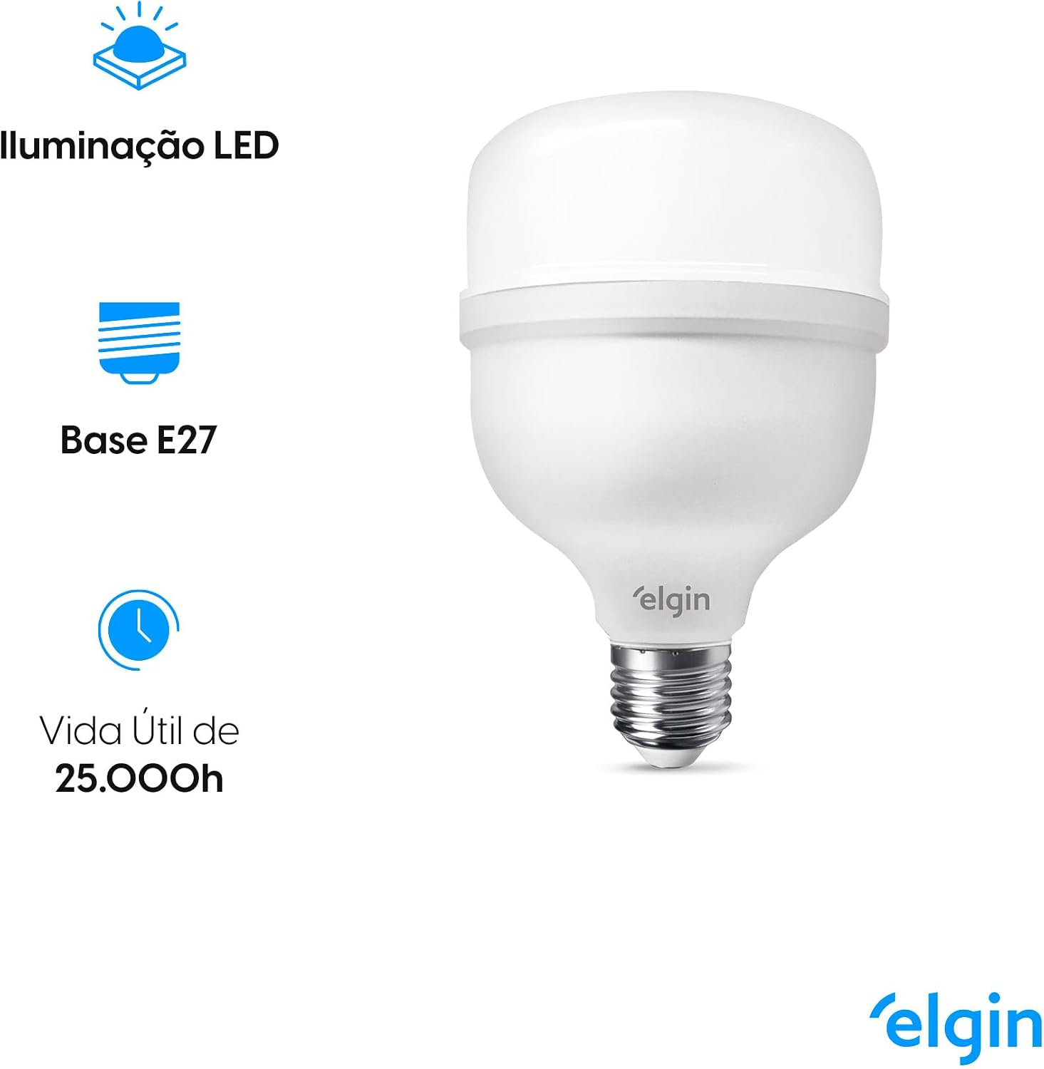 Lâmpada Super Bulbo LED T 30W 6500K Elgin Bivolt Luz Branca Fria