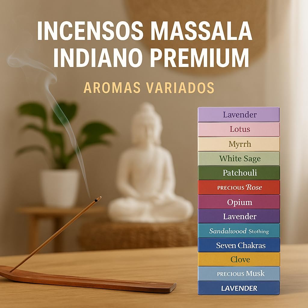 Kit 14 Incenso Natural Massala Indiano Premium 7 Varetas No Total 98 | 14 Dos Melhores Aromas | 40m Queima | Importado da índia