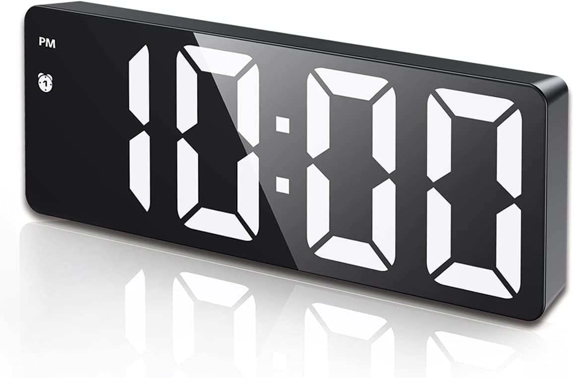 (Versão atualizada) Relógio despertador digital, Relógio LED para quarto, Relógio eletrônico de mesa com visor de temperatura, brilho ajustável, controle de voz, visor 12/24H para casa, dormitório, escritório