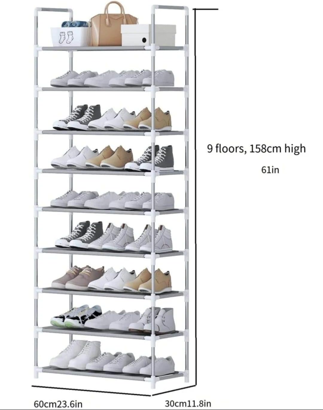 Sapateira Vertical Luxo 9 Prateleiras para 27 Pares