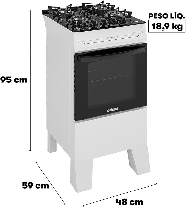 Fogão 4 Bocas a Gás Itatiaia Electra Glass Plus Mesa de Vidro Acendimento Automático Branco Bivolt
