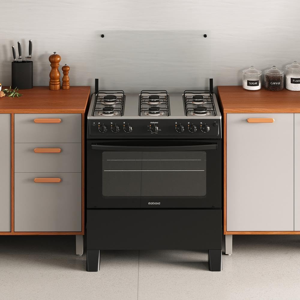Fogão 6 Bocas com Acendimento Automático e Forno 82L Mesa Inox