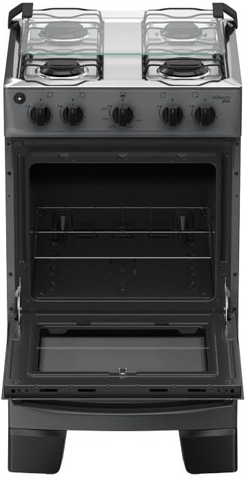 Fogão com Grade Deslizante, Acendimento Automático e Forno Limpa Fácil