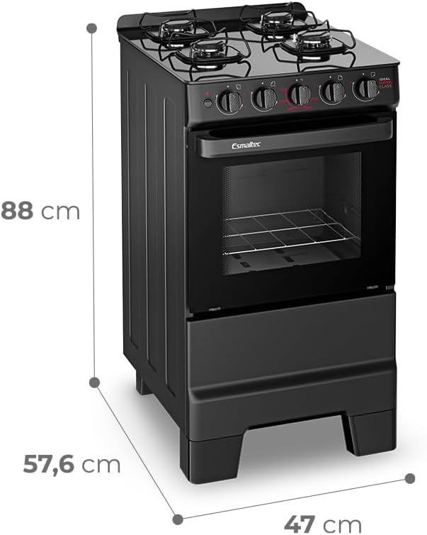 Fogão a Gás Mesa Glass Forno 50L Limpa Fácil e Acendimento Automático Esmaltec IDEAL Super Glass F4VAP Cor Preto 4 bocas Bivolt
