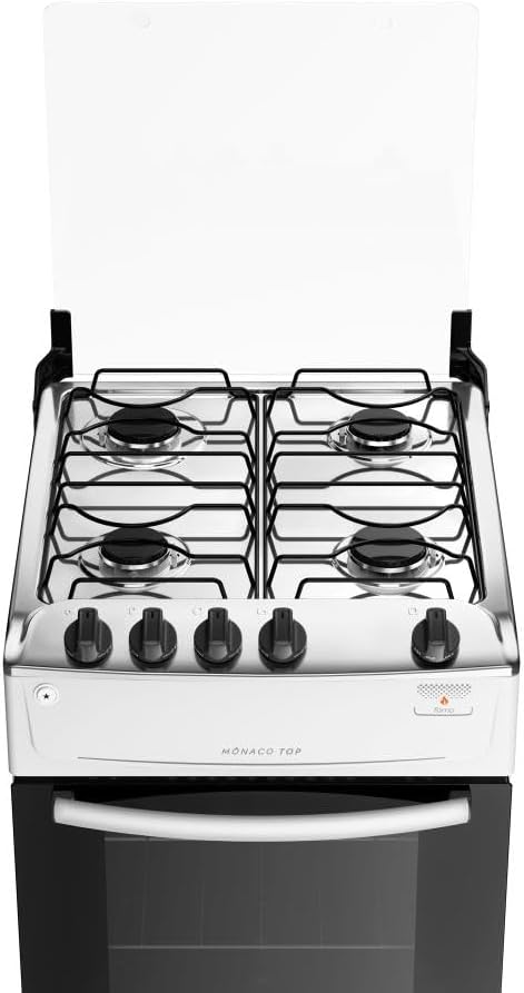 Fogão com Acendimento Automático Total, Mesa Inox e Forno 50L