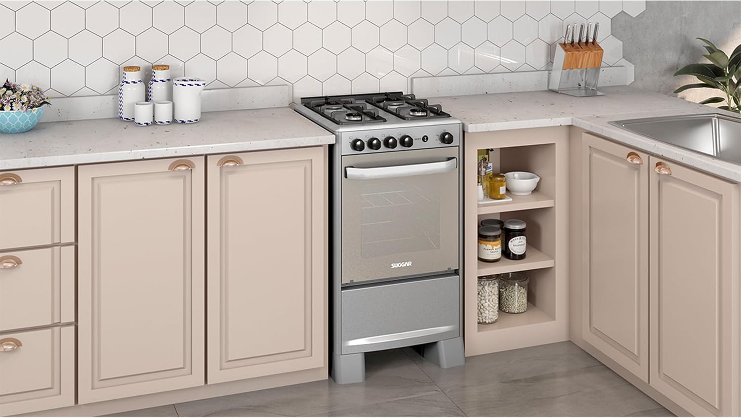 SUGGAR FOGÃO SELECT PRATA MESA DE INOX 4 BOCAS TREMPES DUPLAS FERRO FUNDIDO PORTA ESPELHADA ACENDIMENTO AUTOMÁTICO BIVOLT FGISL410PRIX