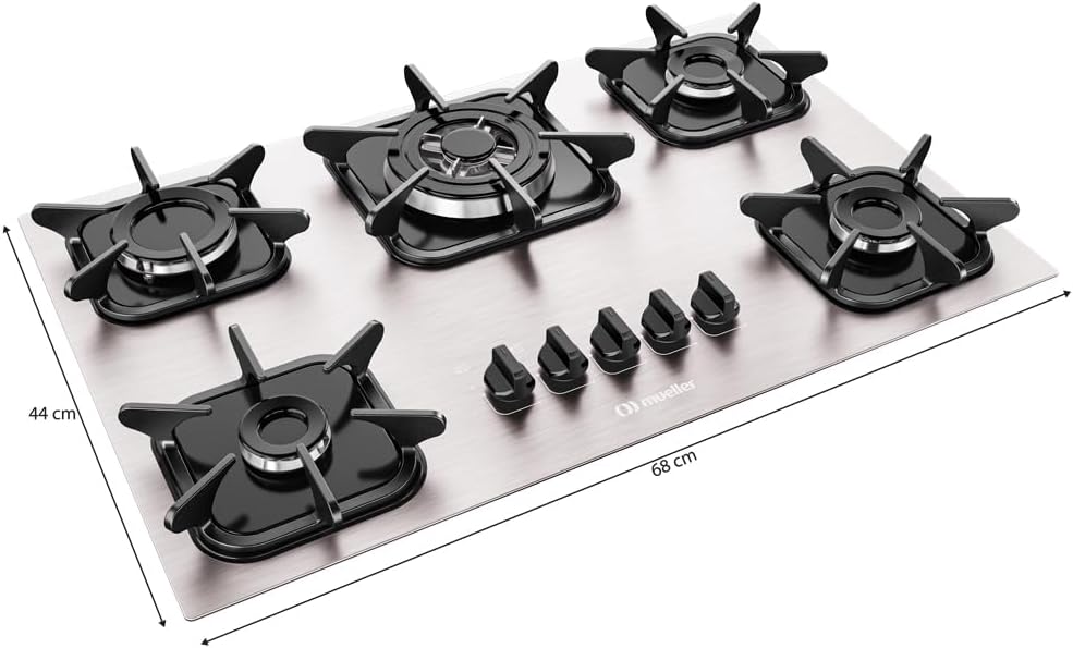 Cooktop Mueller 5 Bocas de Alumínio com Queimador Tripla Chama MCG5BK