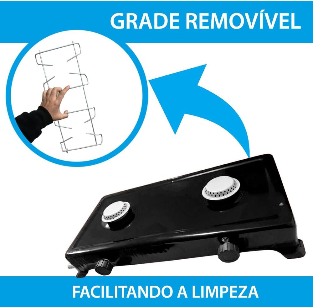 Fogão Portátil 2 Bocas com Kit Gás Completo Regulador e Mangueira 1,25m Stander