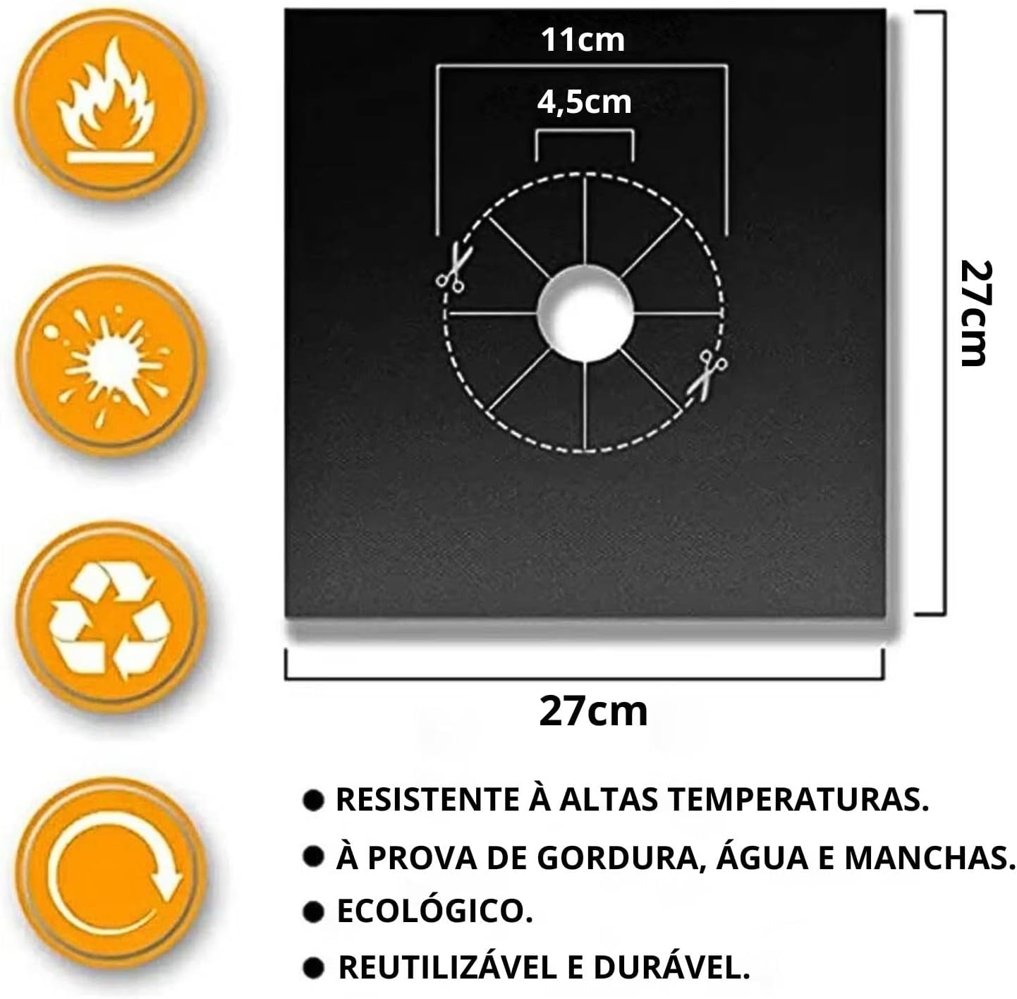 Kit 4 peças Protetor de Fogão Antiaderente Reutilizável Ajustável Lavável Resiste a 260°C