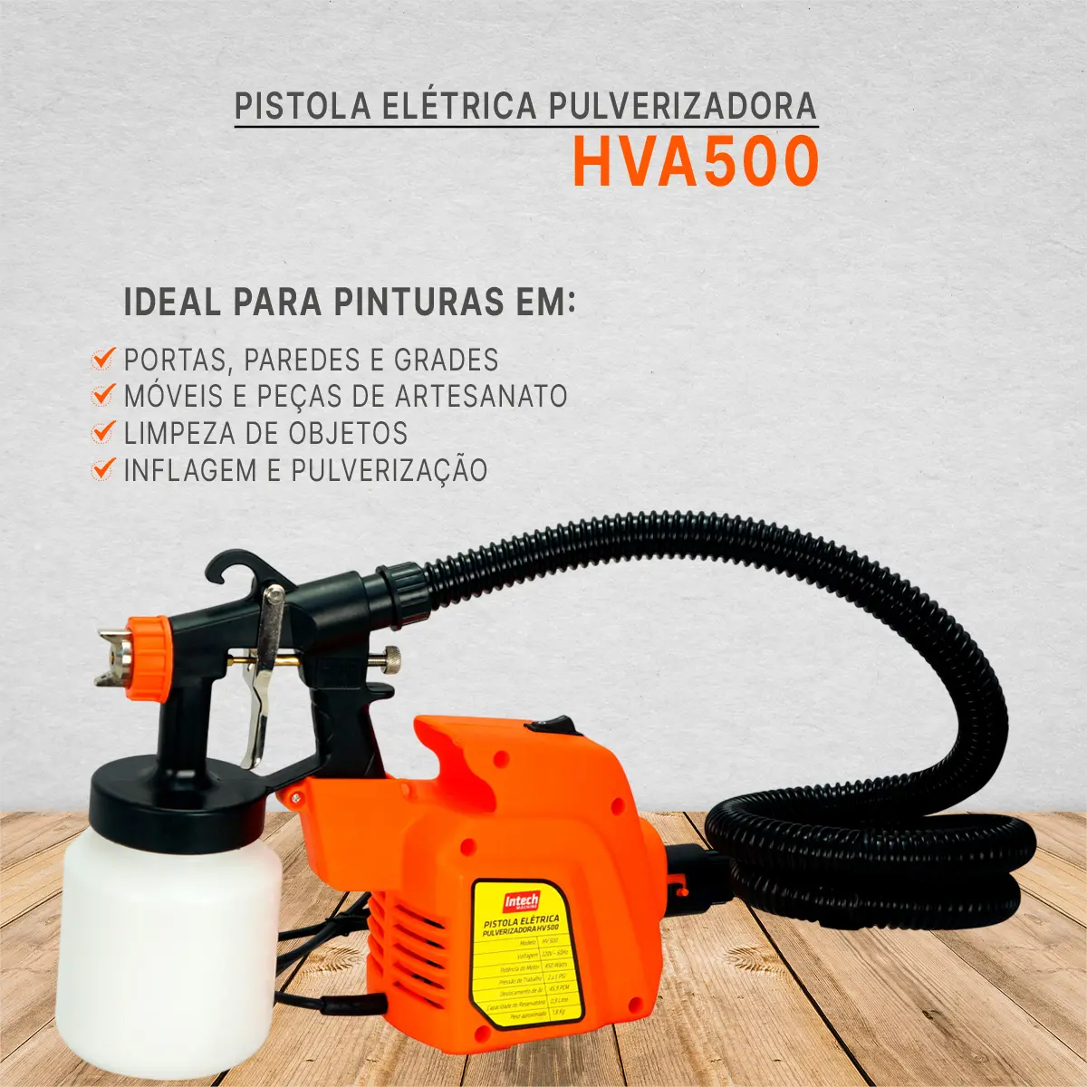 Pistola Pintura Paredes C/ Sistema Hvlp Motor De 450w Intech