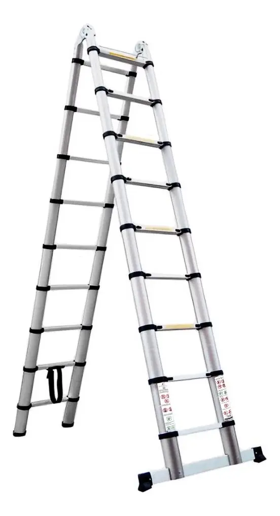Escada Telescópica JST 5.6m Inox 18 Degraus Dobrável Antiderrapante