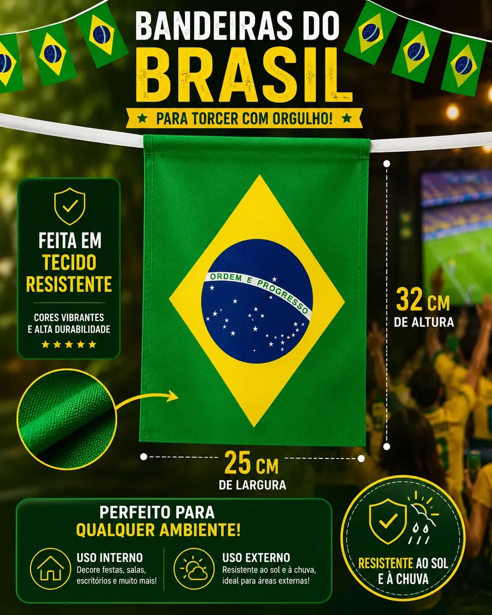 Bandeirinha Brasil Copa Festa Junina Varal 10 Metros Grande