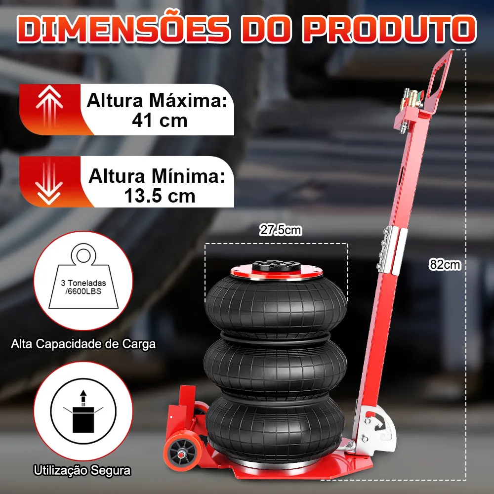 Macaco Pneumático Automotivo Ar Tipo Bolsa - 3 Ton