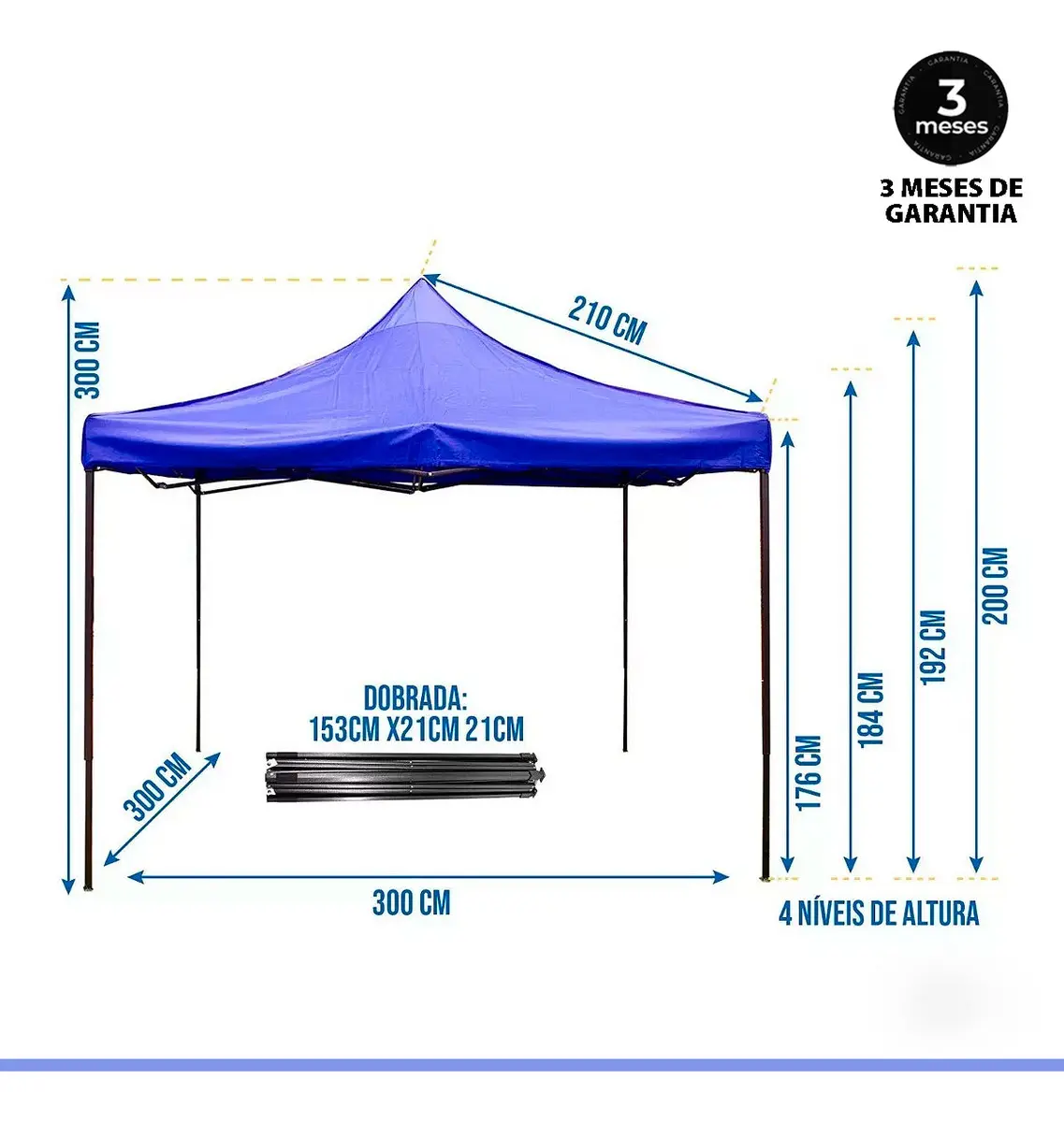 Tenda Barraca De Praia Gazebo Bitlar Azul 3x3 Sanfonada Com Bolsa De Transporte Impermeável Resistente