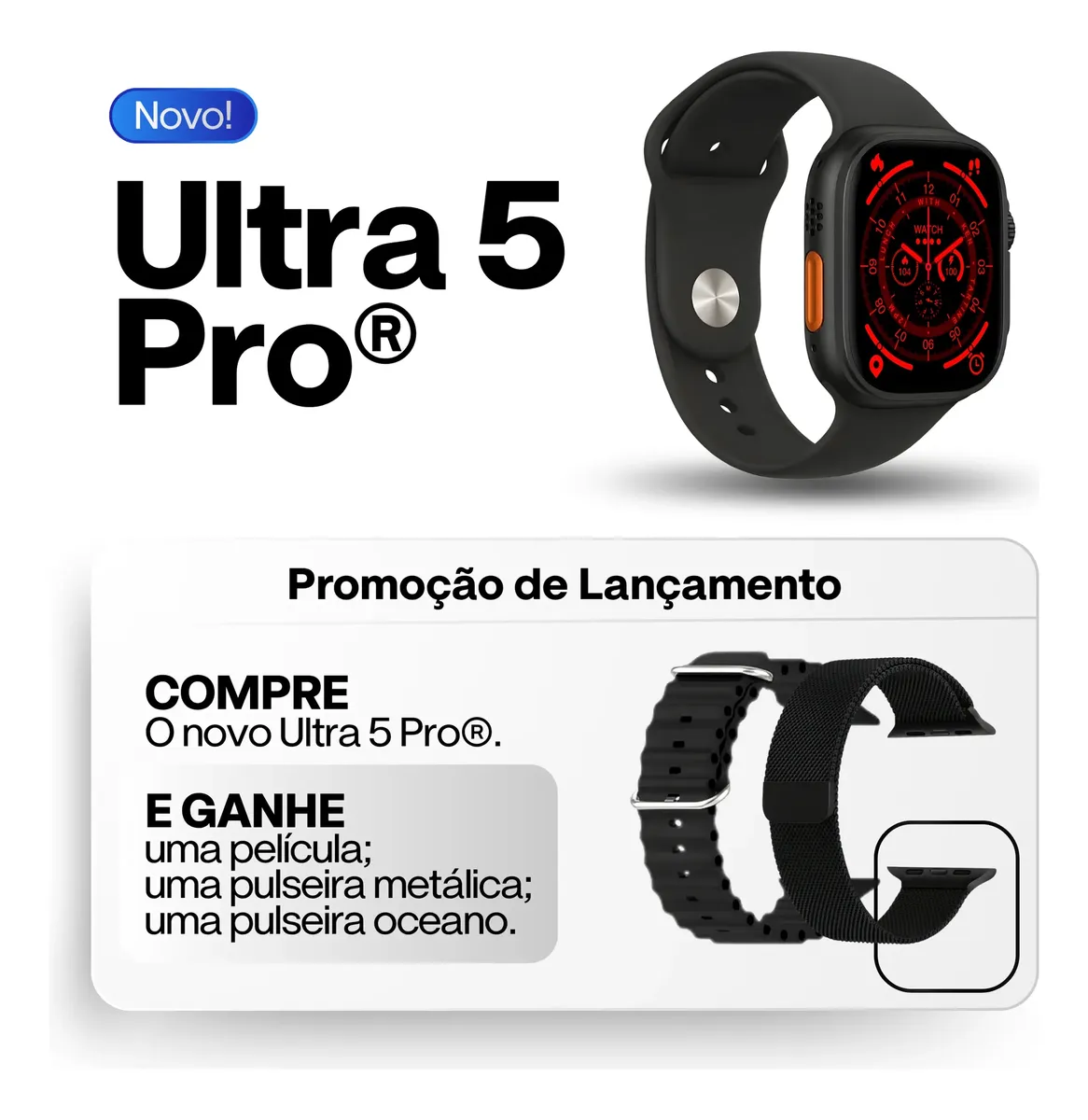 Smartwatch 2026 Ultra 5 Pro Amoled Esportivo Nfc C/ Ligações