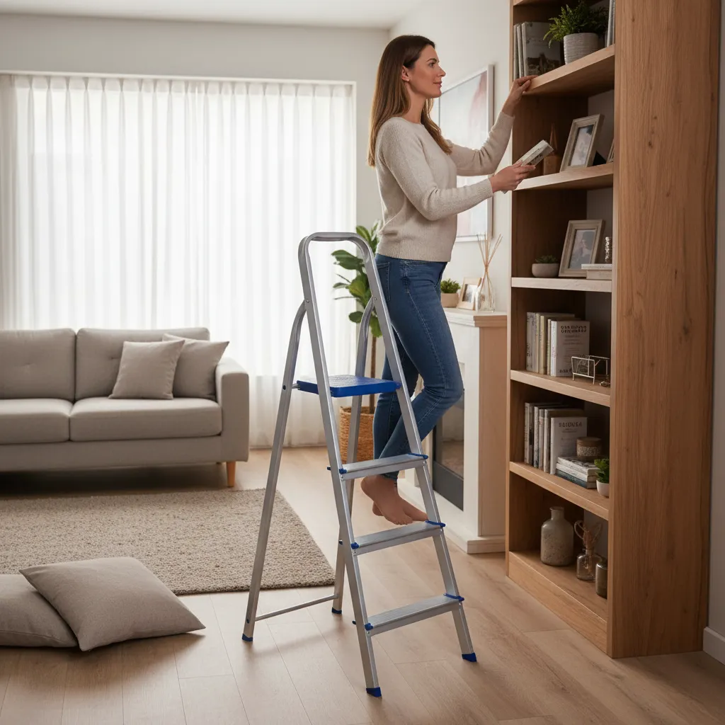 Escada Dobrável Alumínio 4 Degraus Doméstica Capacidade