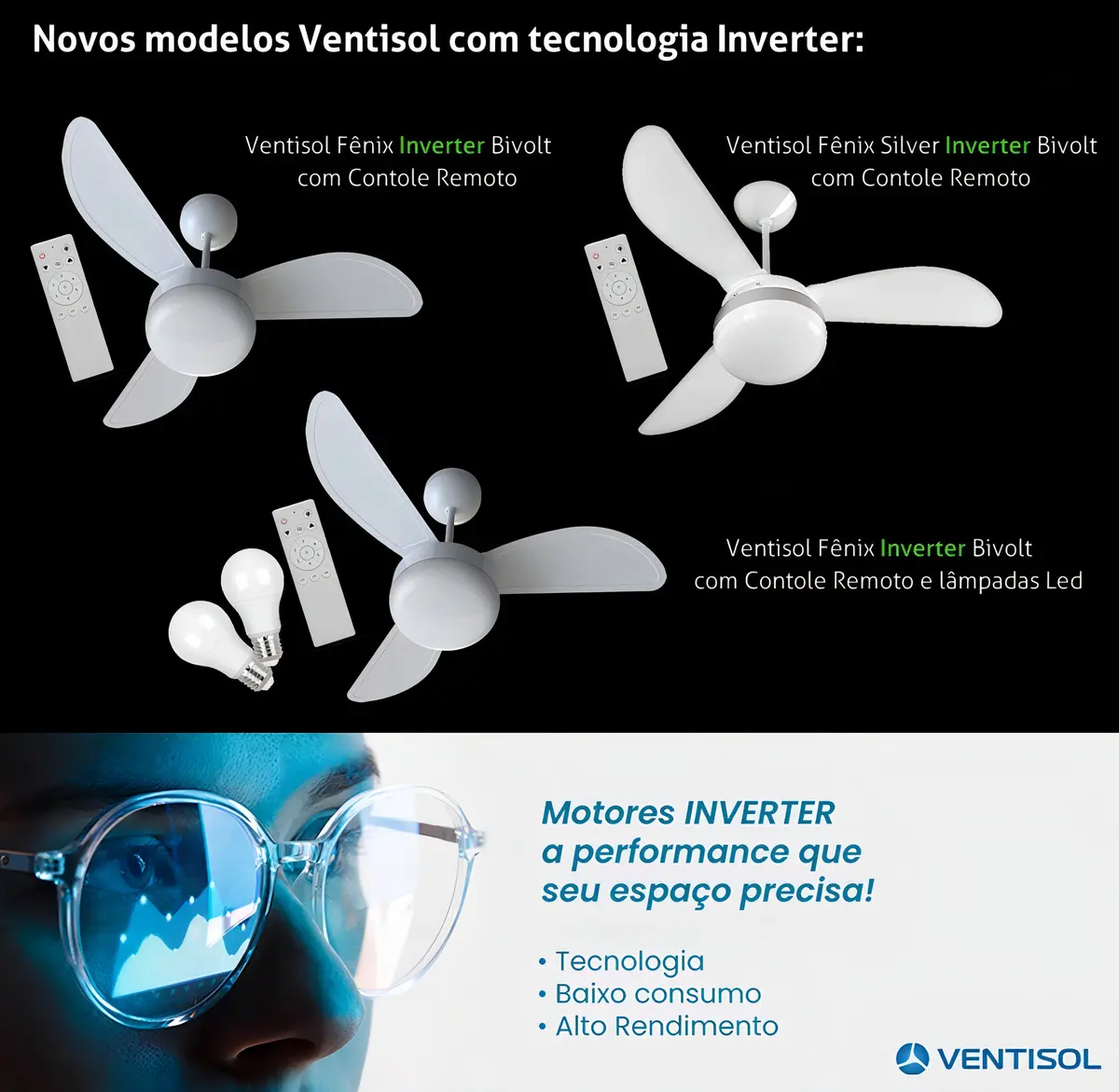 Ventilador De Teto C/ Controle 6 Vel. Fenix Ventisol - Bivolt 110V/220V