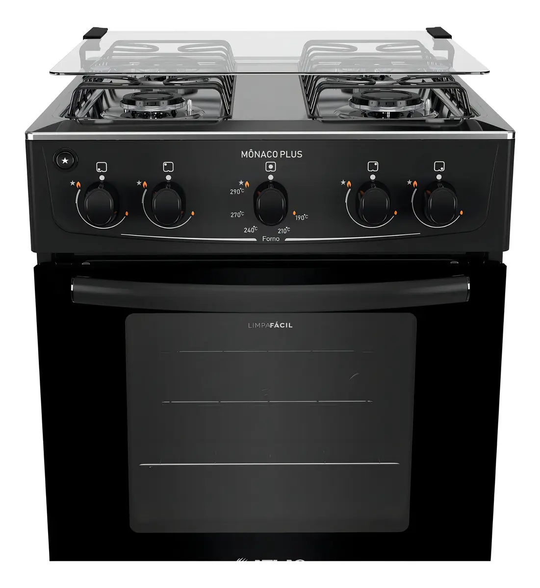 Fogão 4 Bocas Atlas Mônaco Plus Preto Com Mesa Inox E Acendimento Automático Bivolt
