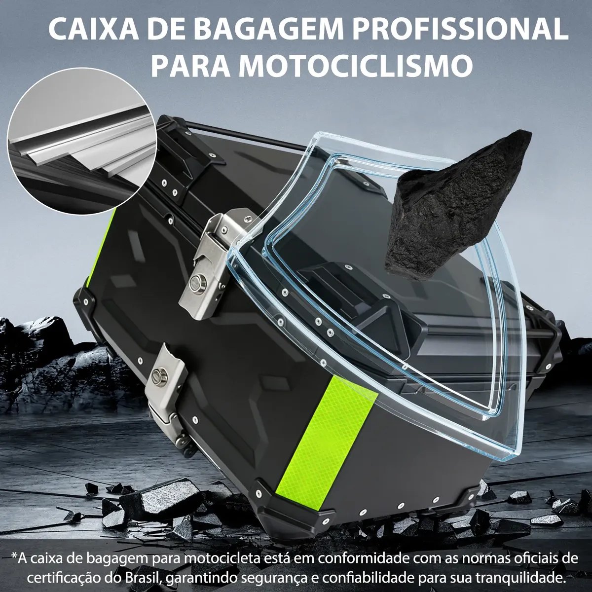 Bau Moto Alumínio 65 Litros Com Reforçado Suporte Universal