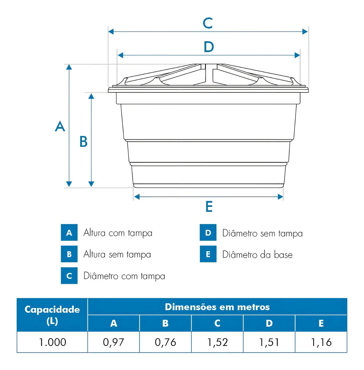 Caixa D água Fortlev 1000l Azul Vertical