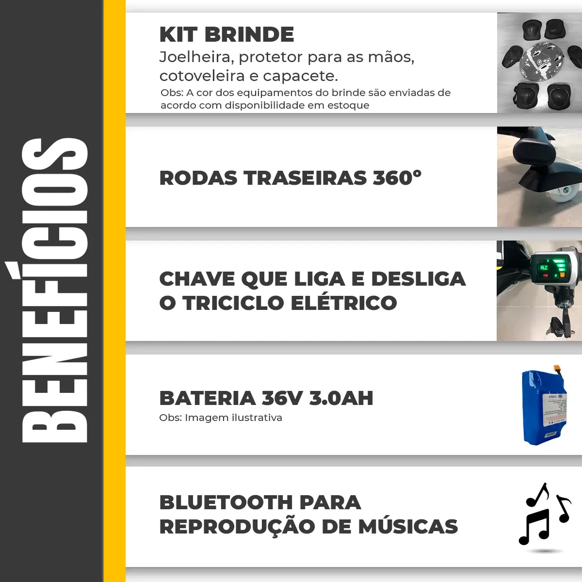 Triciclo Elétrico Drift 3 Velocidades 250w Bluetooth Led